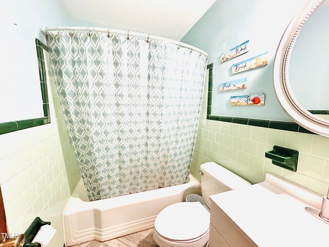 1337 Maple St, Rocky Mount, NC 27803 - bathroom featuring tile walls, shower / tub combo with curtain, and vanity