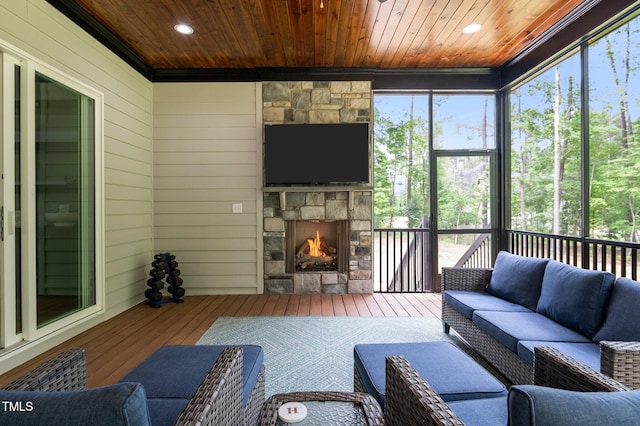 310 Hidden Lake Dr, Youngsville, NC 27596 - sunroom / solarium with an outdoor living space with a fireplace