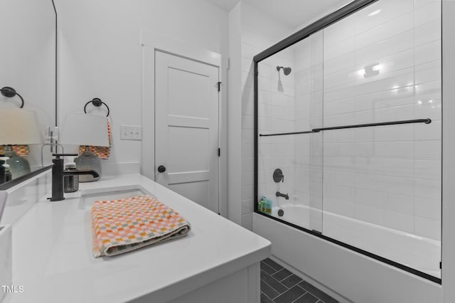 310 Hidden Lake Dr, Youngsville, NC 27596 - bathroom with bath / shower combo with glass door, vanity, and tile patterned floors