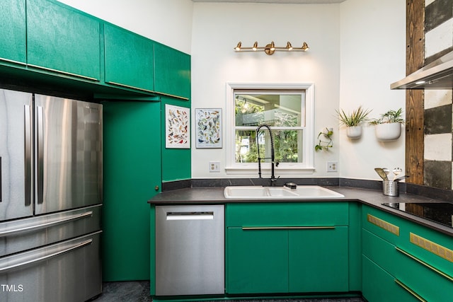 3616 Culater Ct, Raleigh, NC 27616 - kitchen with appliances with stainless steel finishes, dark countertops, and exhaust hood