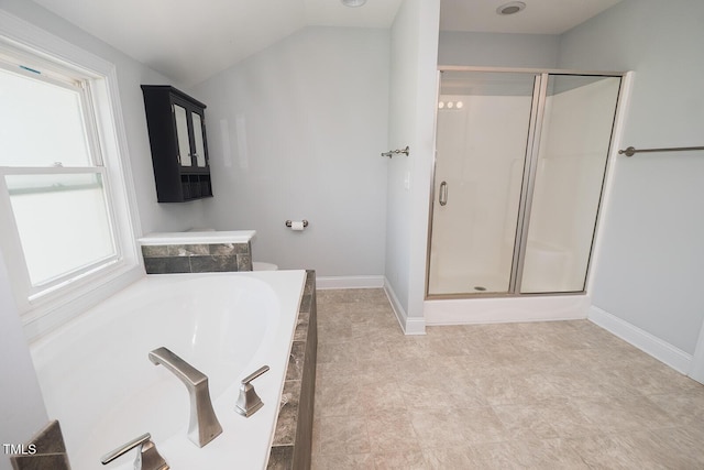 90 Liberty Ln, Autryville, NC 28318 - bathroom with a bath, a shower stall, and vaulted ceiling