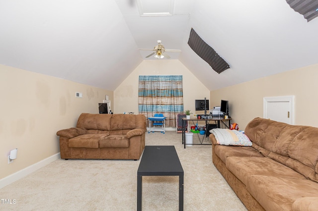 2906 Brentwood Dr N, Wilson, NC 27896 - living room with carpet, lofted ceiling, ceiling fan, and a desk