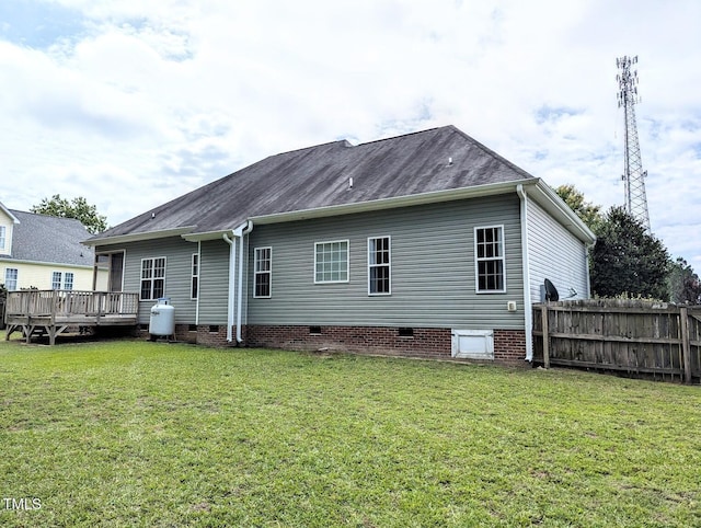 70 Dexterfield Dr, Fuquay Varina, NC 27526 - rear view of property with crawl space and a wooden deck