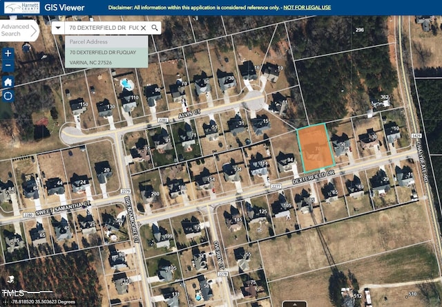 70 Dexterfield Dr, Fuquay Varina, NC 27526 - map / location with property boundaries highlighted