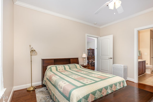 7250 NC-751 Hwy, Durham, NC 27707 - bedroom with ornamental molding, wood finished floors, ensuite bath, and a ceiling fan