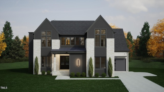 802 Warren Ave, Cary, NC 27511 - contemporary home with a front yard, brick siding, concrete driveway, and roof with shingles