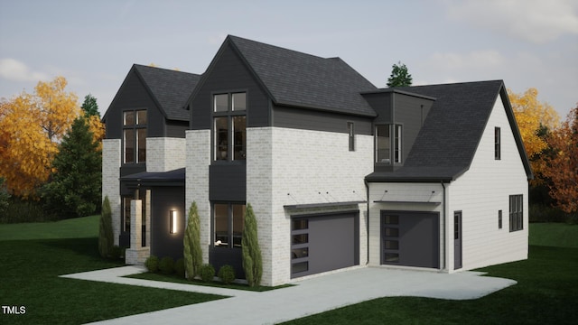 802 Warren Ave, Cary, NC 27511 - contemporary home featuring a front yard, an attached garage, driveway, and brick siding