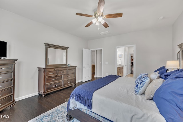 2626 Nassau Trce, Fuquay Varina, NC 27526 - bedroom featuring dark wood-type flooring, ensuite bath, and ceiling fan