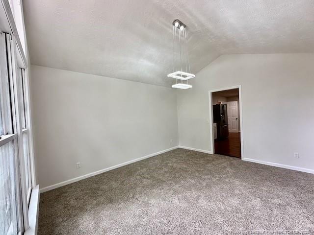 162 E Twelve Oaks Rd, Raeford, NC 28376 - spare room with vaulted ceiling, carpet flooring, and a textured ceiling