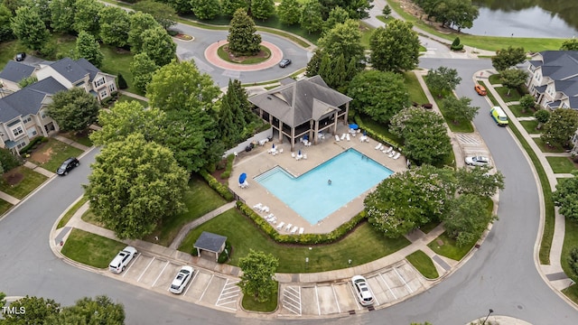 100 Tobacco Leaf Ln, Apex, NC 27502 - drone / aerial view of a pool area and a large body of water