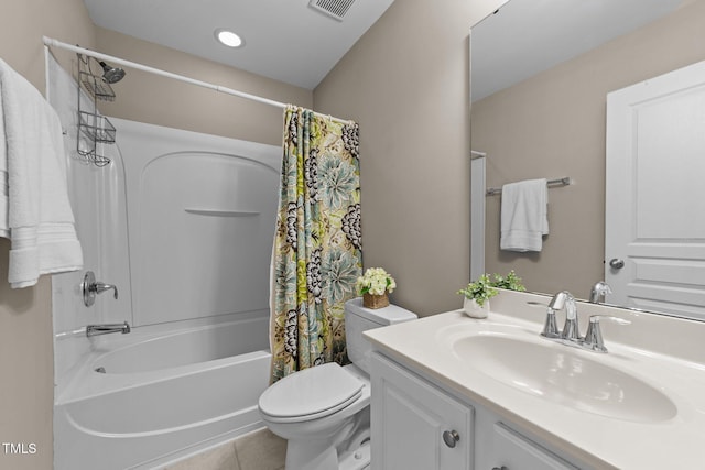100 Tobacco Leaf Ln, Apex, NC 27502 - full bathroom with tile patterned flooring, shower / bath combination with curtain, vanity, and recessed lighting