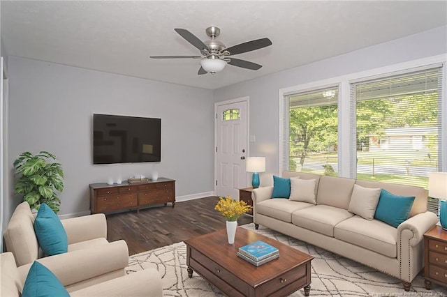 2110 Lombardy Dr, Fayetteville, NC 28304 - living room featuring wood finished floors and a ceiling fan