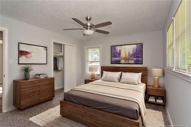 2110 Lombardy Dr, Fayetteville, NC 28304 - bedroom with carpet flooring, a closet, ceiling fan, and a textured ceiling