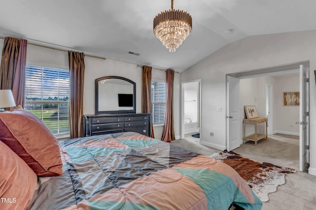 525 Willow Breeze Ct, Zebulon, NC 27597 - carpeted bedroom featuring vaulted ceiling and a chandelier