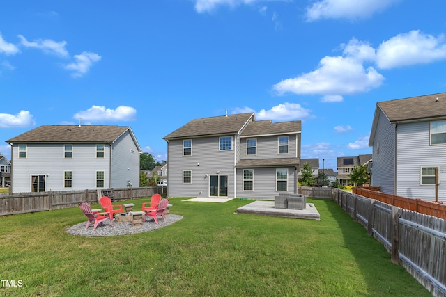 525 Willow Breeze Ct, Zebulon, NC 27597 - back of house with an outdoor fire pit, a fenced backyard, a patio area, and a residential view
