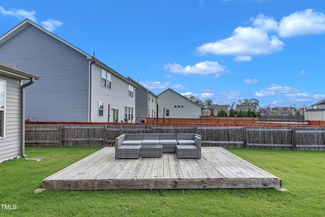 525 Willow Breeze Ct, Zebulon, NC 27597 - wooden deck featuring a fenced backyard, a residential view, and outdoor lounge area