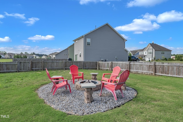 525 Willow Breeze Ct, Zebulon, NC 27597 - fenced backyard featuring an outdoor fire pit and a residential view