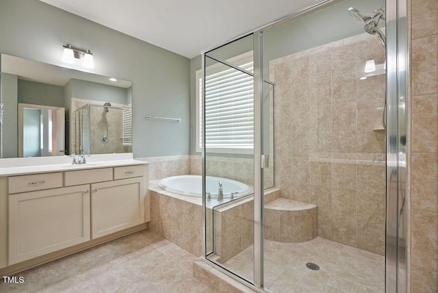 1962 Briar Chapel Pkwy, Chapel Hill, NC 27516 - bathroom featuring a shower stall, a bath, tile patterned flooring, and vanity