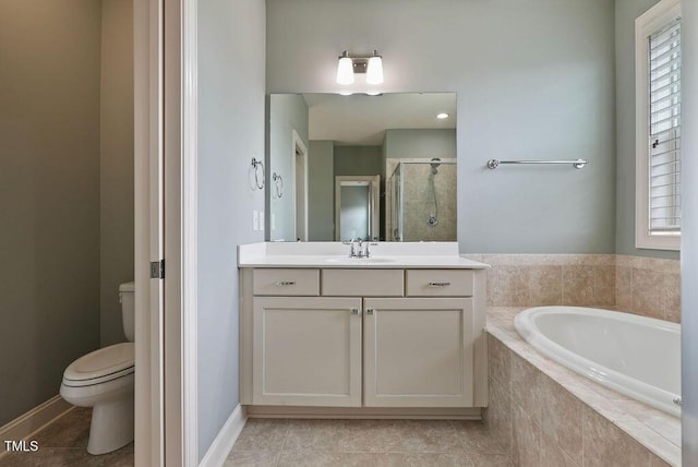 1962 Briar Chapel Pkwy, Chapel Hill, NC 27516 - bathroom featuring a bath, a shower stall, vanity, and tile patterned flooring
