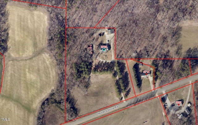 5760 Hesters Store Rd, Hurdle Mills, NC 27541 - aerial map of property and surrounding area with property boundaries highlighted