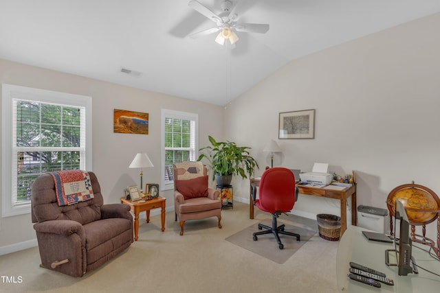 12227 Orchardgrass Ln, Raleigh, NC 27614 - carpeted office featuring vaulted ceiling and ceiling fan
