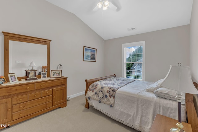 12227 Orchardgrass Ln, Raleigh, NC 27614 - bedroom with vaulted ceiling, light carpet, and ceiling fan