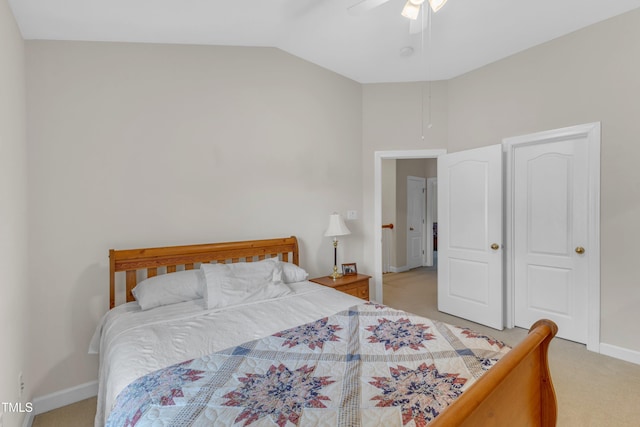 12227 Orchardgrass Ln, Raleigh, NC 27614 - bedroom with lofted ceiling, light carpet, and a ceiling fan