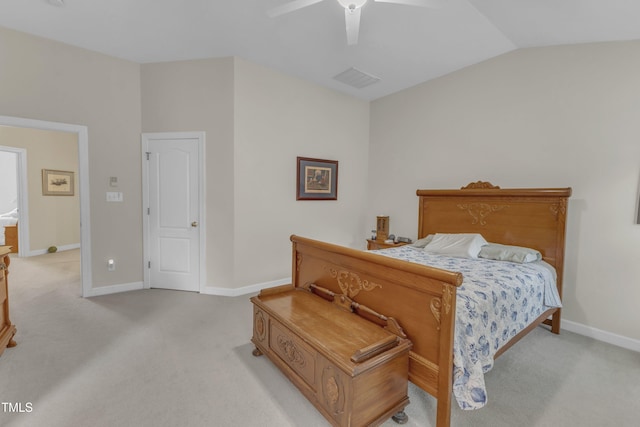 12227 Orchardgrass Ln, Raleigh, NC 27614 - bedroom with light carpet, vaulted ceiling, and a ceiling fan