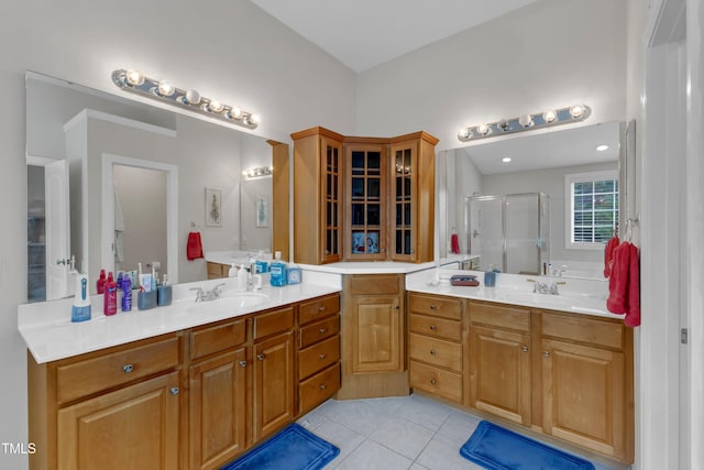 12227 Orchardgrass Ln, Raleigh, NC 27614 - full bathroom featuring a shower stall, tile patterned flooring, and vanity