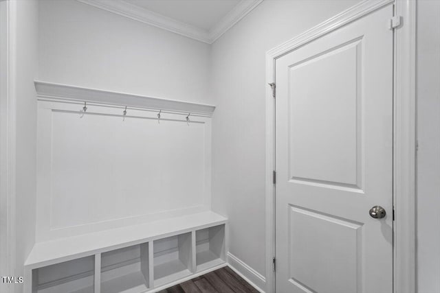 4940 Enlightenment Rd, Raleigh, NC 27616 - mudroom featuring ornamental molding and dark wood-style floors