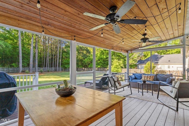1819 Umstead Rd, Durham, NC 27712 - sunroom / solarium featuring an outdoor living space, ceiling fan, and outdoor dining space