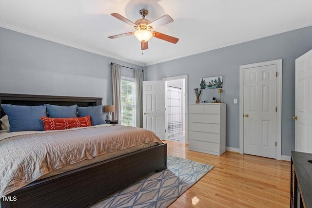 1819 Umstead Rd, Durham, NC 27712 - bedroom with light wood-type flooring, crown molding, ceiling fan, and ensuite bathroom