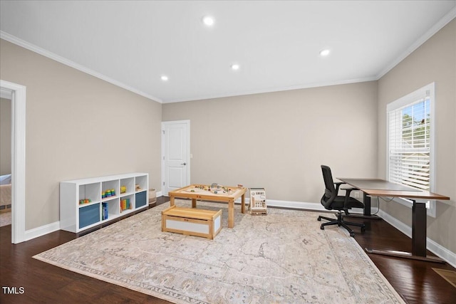 1330 Rodessa, Raleigh, NC 27607 - home office with wood finished floors, ornamental molding, and recessed lighting