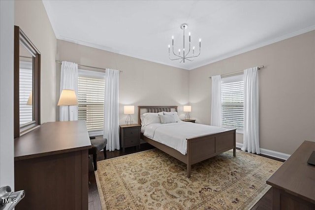 1330 Rodessa, Raleigh, NC 27607 - bedroom with a chandelier, ornamental molding, and wood finished floors