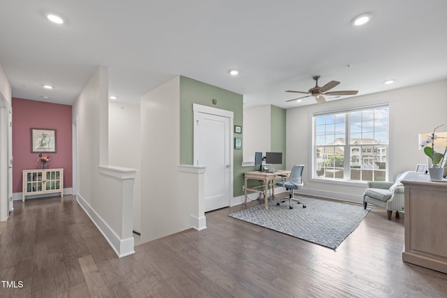 10310 Sablewood Dr Unit 211, Raleigh, NC 27617 - office area featuring wood finished floors, ceiling fan, and recessed lighting