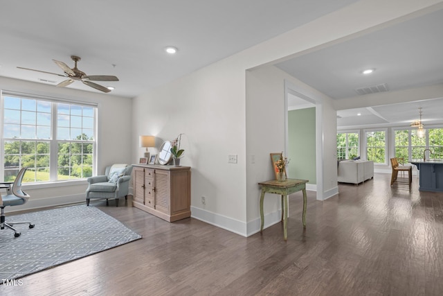 10310 Sablewood Dr Unit 211, Raleigh, NC 27617 - home office featuring healthy amount of natural light, a ceiling fan, wood finished floors, and recessed lighting