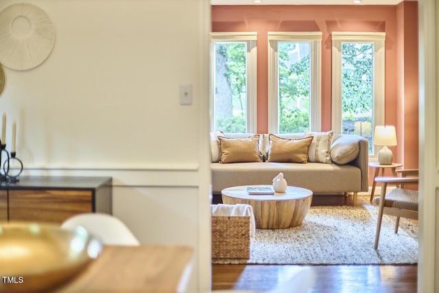 2334 Dawn Trl, Durham, NC 27712 - living room featuring healthy amount of natural light and wood finished floors