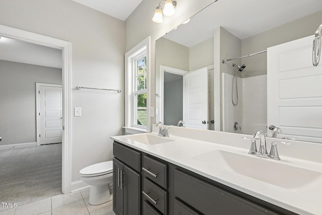1625 Banks View Dr, Raleigh, NC 27603 - bathroom with double vanity, tile patterned flooring, and tub / shower combination