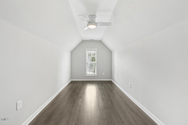 1625 Banks View Dr, Raleigh, NC 27603 - additional living space with dark wood-type flooring, lofted ceiling, and ceiling fan