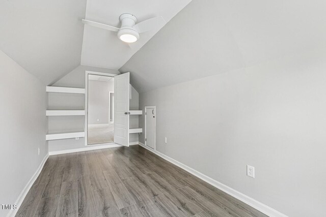1625 Banks View Dr, Raleigh, NC 27603 - additional living space with wood finished floors, vaulted ceiling, and a ceiling fan
