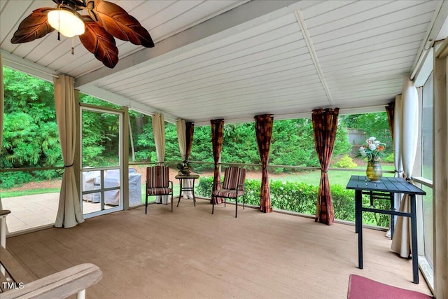 218 Kinvara Ct, Wake Forest, NC 27587 - unfurnished sunroom featuring a ceiling fan
