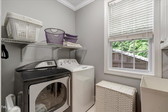 218 Kinvara Ct, Wake Forest, NC 27587 - laundry room with ornamental molding, independent washer and dryer, and cabinet space
