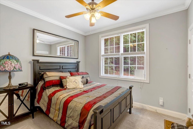 218 Kinvara Ct, Wake Forest, NC 27587 - bedroom with light carpet, multiple windows, ornamental molding, and ceiling fan