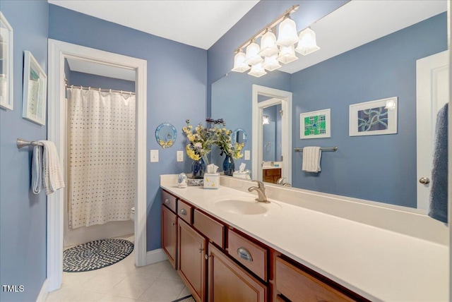 218 Kinvara Ct, Wake Forest, NC 27587 - full bath with vanity, tile patterned flooring, and a shower with shower curtain