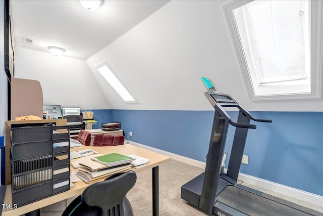 218 Kinvara Ct, Wake Forest, NC 27587 - office space with a skylight, lofted ceiling, and carpet floors