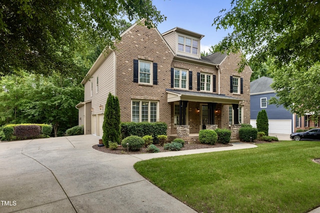109 Aspenridge Dr, Holly Springs, NC 27540 - traditional-style home featuring brick siding, driveway, a front yard, a porch, and an attached garage