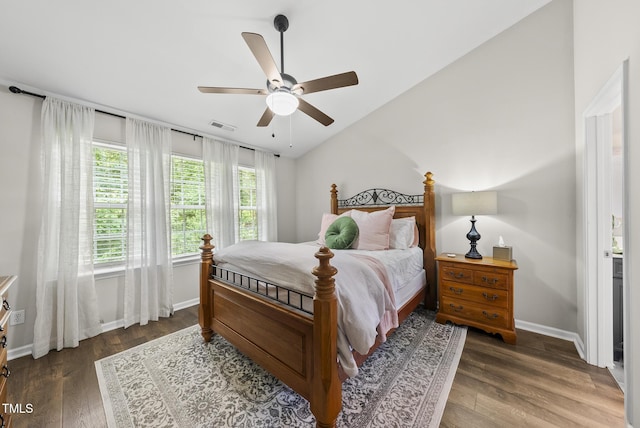 4413 Sugarbend Way, Raleigh, NC 27606 - bedroom featuring wood finished floors, a ceiling fan, and vaulted ceiling