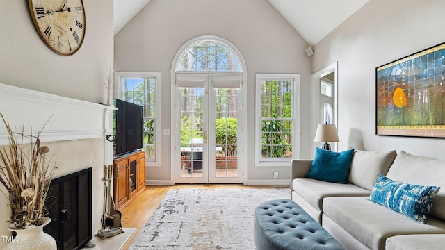 5 Wake Forest Ct, Southern Pines, NC 28387 - living area with wood finished floors, high vaulted ceiling, and a premium fireplace