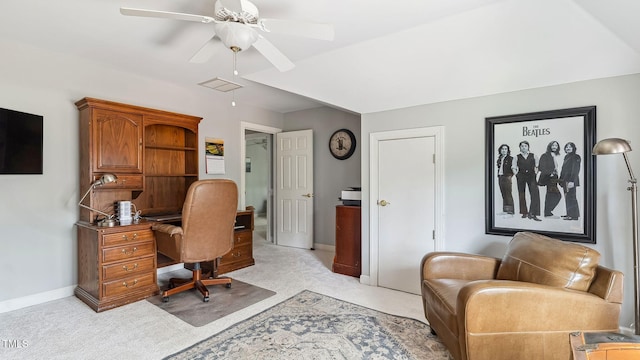 5 Wake Forest Ct, Southern Pines, NC 28387 - home office featuring light colored carpet and a ceiling fan
