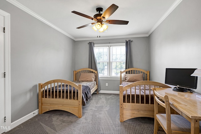 5013 Wheatridge Dr, Fuquay Varina, NC 27526 - carpeted bedroom featuring crown molding, ceiling fan, and a desk